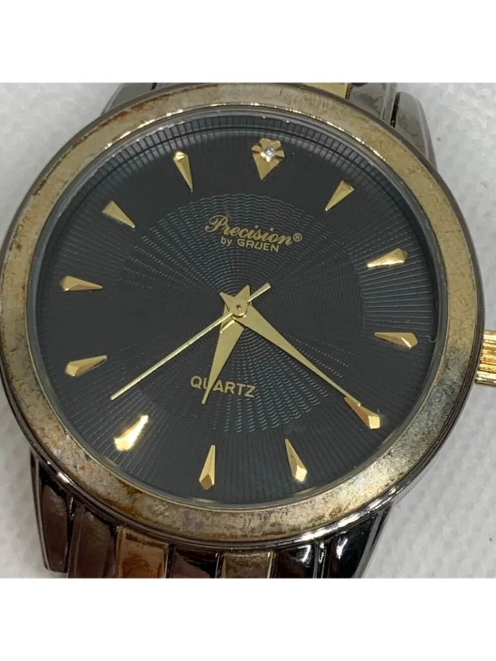 Precision by gruen Diamond men watch black gold tone 38mm quartz analog running
